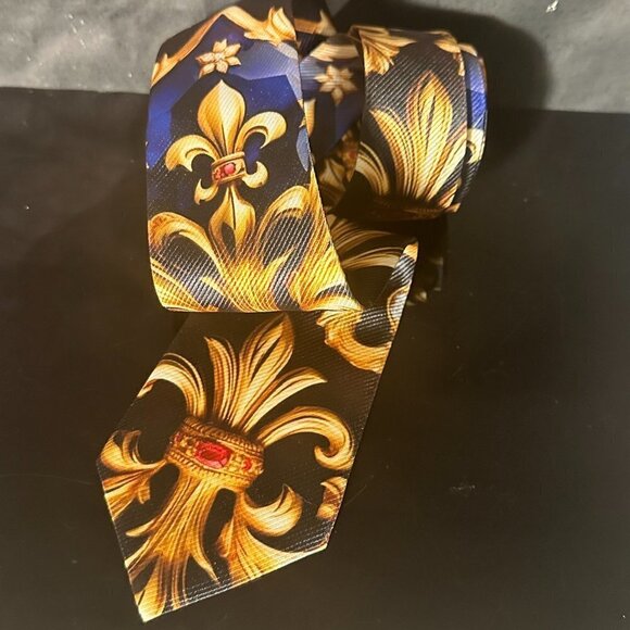 Fleur de Lis Bejeweled Ruby Gold Tie Mans Mens Neckwear Baroque Gift NWT Novelty - Picture 6 of 10